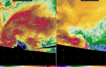 Screenshot of a rotating cell in a snowband making landfall from Lake Ontario over Fair Haven, N.Y.